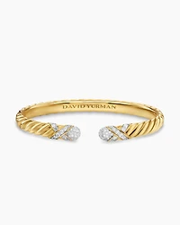 Sculpted Cable X Cuff Bracelet 18K Yellow Gold with Diamonds, 6.2mm