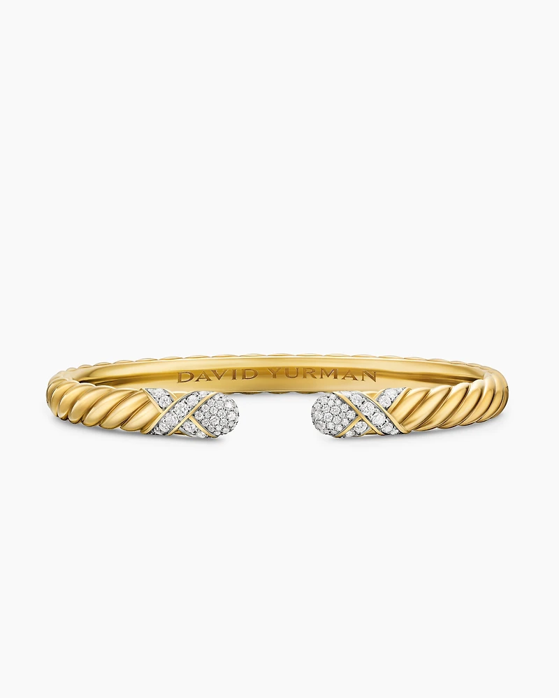 Sculpted Cable X Cuff Bracelet 18K Yellow Gold with Diamonds, 6.2mm
