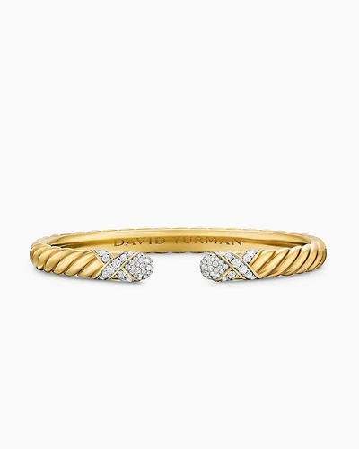Sculpted Cable X Cuff Bracelet 18K Yellow Gold with Diamonds, 6.2mm