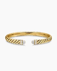 Sculpted Cable Cuff Bracelet 18K Yellow Gold with Pavé Diamond Domes, 6.2mm