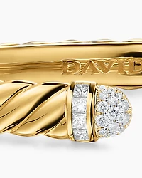Sculpted Cable Cuff Bracelet 18K Yellow Gold with Pavé Diamond Domes, 6.2mm