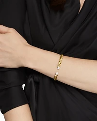Sculpted Cable Cuff Bracelet 18K Yellow Gold with Pavé Diamond Domes, 6.2mm