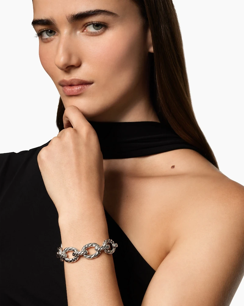 Sculpted Cable Oval Link Bracelet Sterling Silver, 18mm