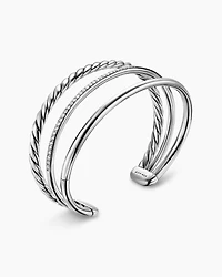 DY Mercer® Three Row Cuff Bracelet in Sterling Silver with Diamonds, 10.4mm