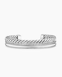 DY Mercer® Three Row Cuff Bracelet in Sterling Silver with Diamonds, 10.4mm