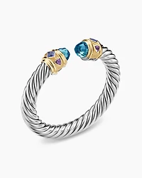 Renaissance® Cable Flex® Bracelet Sterling Silver with 14K Yellow Gold, Hampton Blue Topaz, Iolite and Amethyst, 9mm