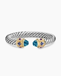 Renaissance® Cable Flex® Bracelet Sterling Silver with 14K Yellow Gold, Hampton Blue Topaz, Iolite and Amethyst, 9mm
