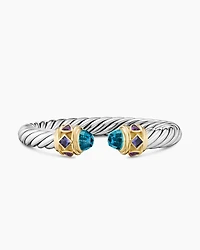 Renaissance® Cable Flex® Bracelet Sterling Silver with 14K Yellow Gold, Hampton Blue Topaz, Iolite and Amethyst, 9mm
