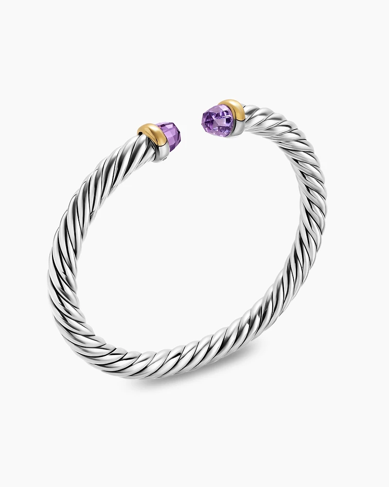 Cable Flex® Bracelet Sterling Silver with 14K Yellow Gold and Amethyst, 6mm