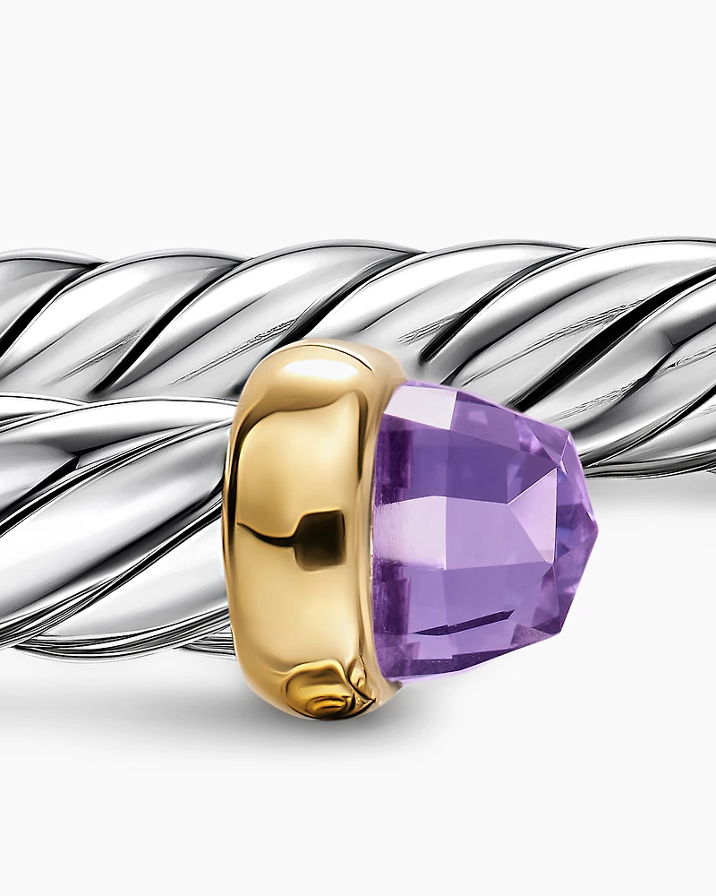 Cable Flex® Bracelet Sterling Silver with 14K Yellow Gold and Amethyst, 6mm