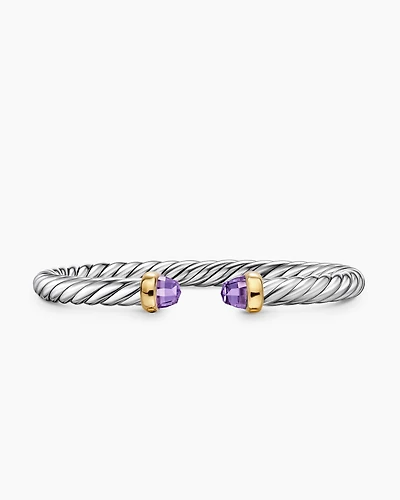 Cable Flex® Bracelet Sterling Silver with 14K Yellow Gold and Amethyst, 6mm