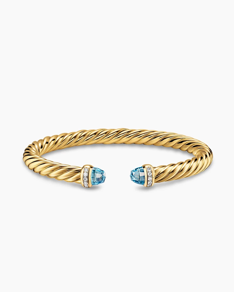 Cablespira® Flex Bracelet 18K Yellow Gold with Blue Topaz and Diamonds, 6mm