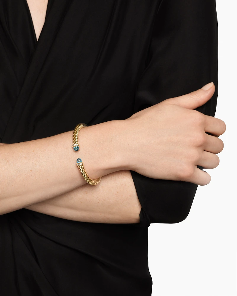 Cablespira® Flex Bracelet 18K Yellow Gold with Blue Topaz and Diamonds, 6mm