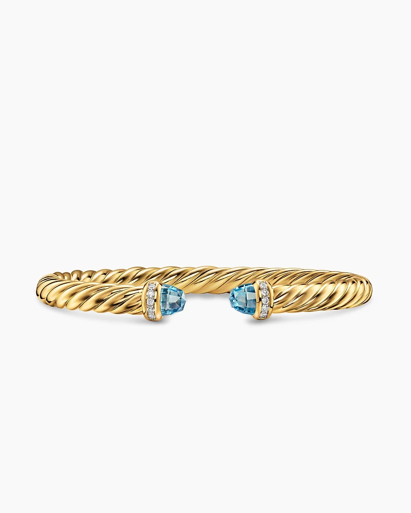 Cablespira® Flex Bracelet 18K Yellow Gold with Blue Topaz and Diamonds, 6mm