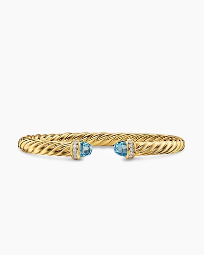 Cablespira® Flex Bracelet 18K Yellow Gold with Blue Topaz and Diamonds, 6mm