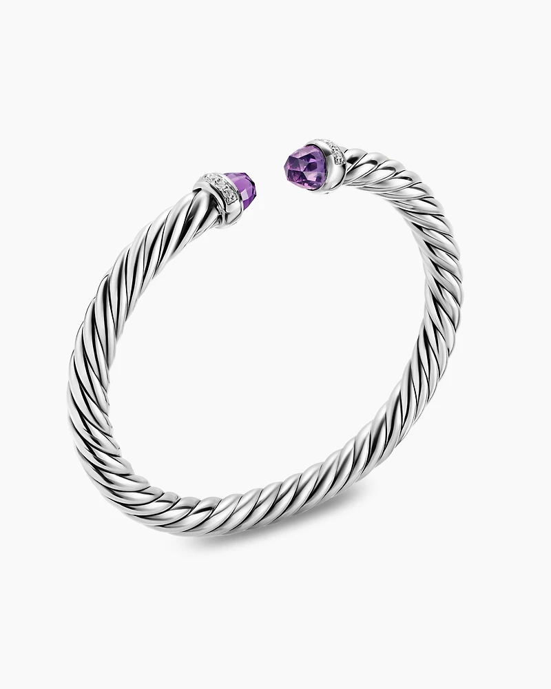 Cable Flex® Bracelet Sterling Silver with Amethyst and Diamonds, 6mm