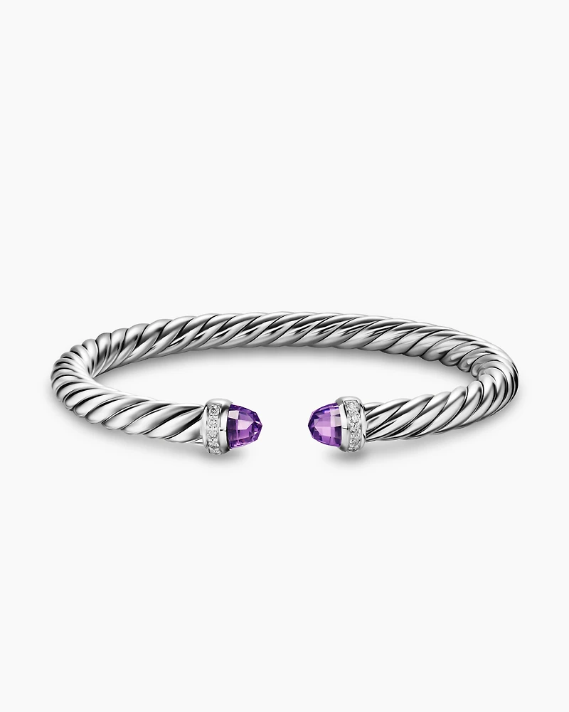 Cable Flex® Bracelet Sterling Silver with Amethyst and Diamonds, 6mm
