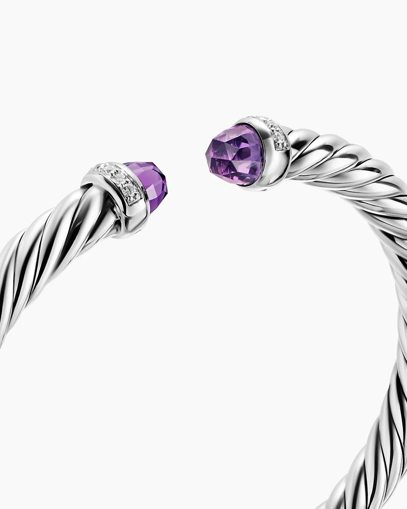 Cable Flex® Bracelet Sterling Silver with Amethyst and Diamonds, 6mm