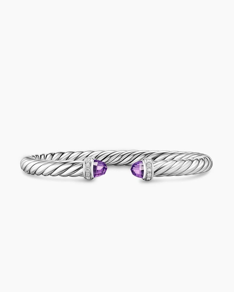 Cable Flex® Bracelet Sterling Silver with Amethyst and Diamonds, 6mm