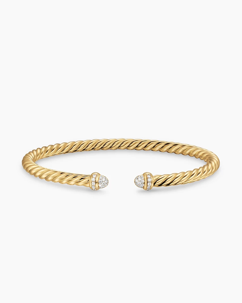 Cablespira® Flex Bracelet 18K Yellow Gold with Pavé Diamond Domes, 4mm