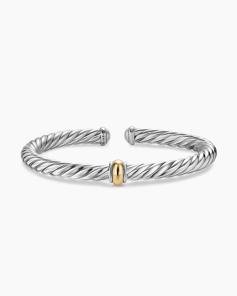 Cable Flex® Centre Station Bracelet Sterling Silver with 14K Yellow Gold, 6mm