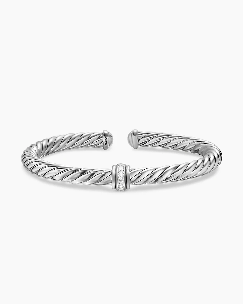 Cable Flex® Centre Station Bracelet Sterling Silver with Diamonds, 6mm