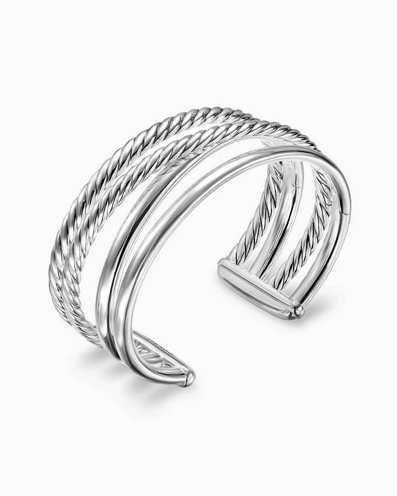 Bold Crossover Multi Row Cuff Bracelet Sterling Silver, 24.4mm