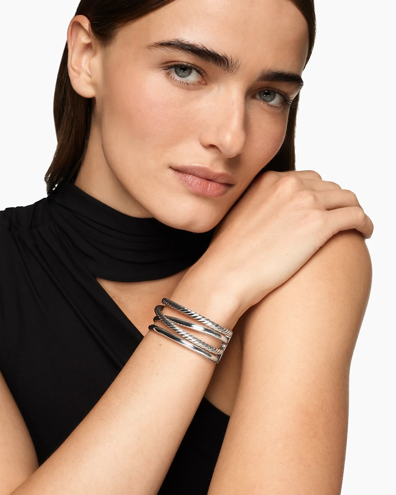Bold Crossover Multi Row Cuff Bracelet Sterling Silver, 24.4mm