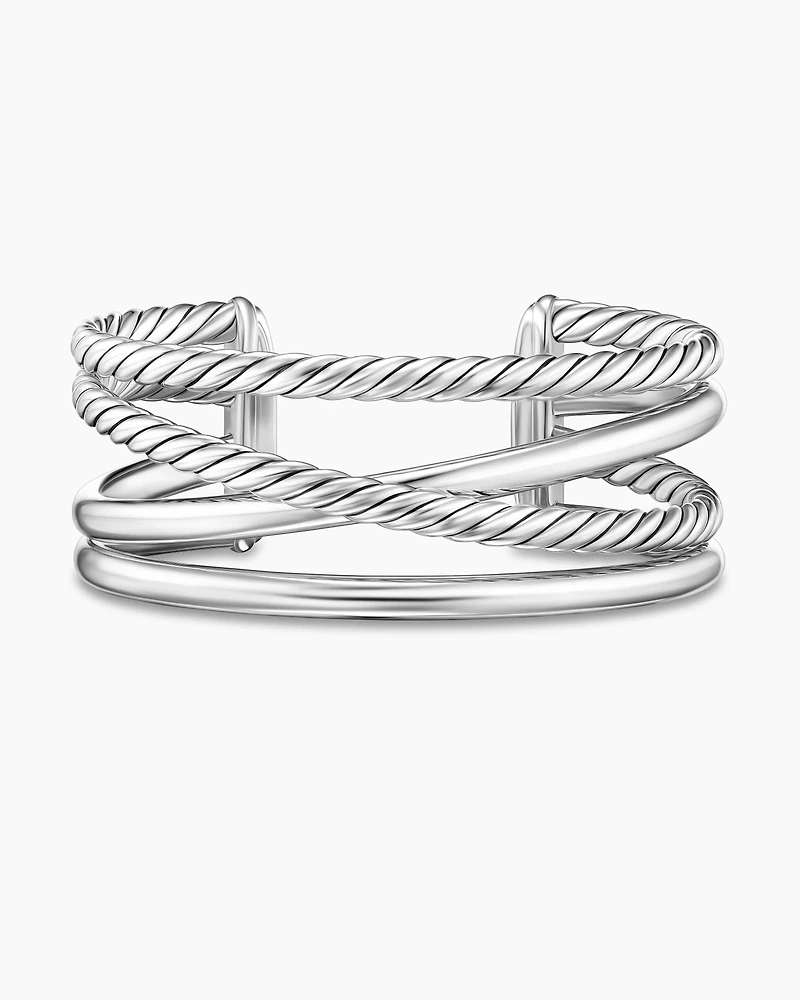 Bold Crossover Multi Row Cuff Bracelet Sterling Silver, 24.4mm
