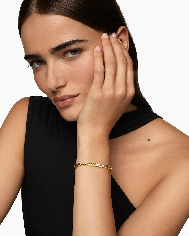 Sculpted Cable Buckle Bracelet 18K Yellow Gold with Diamonds