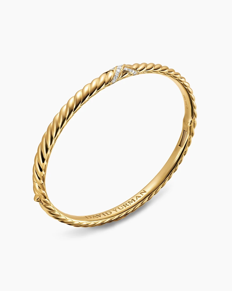 Sculpted Cable X Bracelet 18K Yellow Gold with Diamonds, 4.6mm