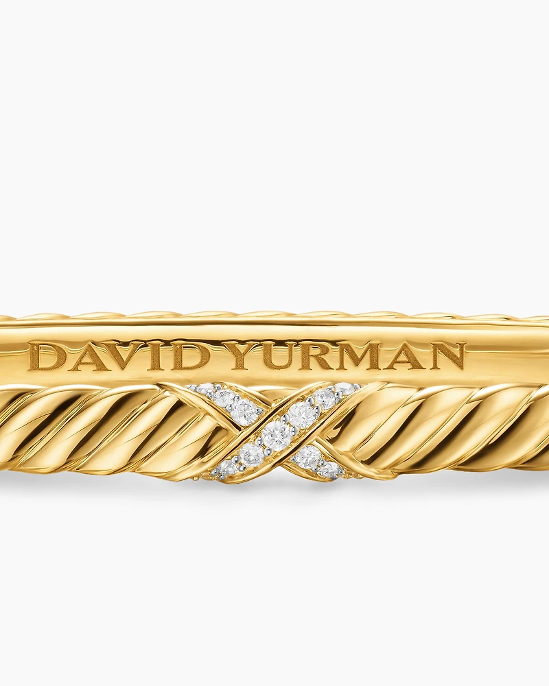Sculpted Cable X Bracelet 18K Yellow Gold with Diamonds, 4.6mm