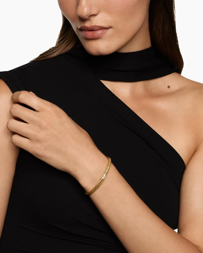 Sculpted Cable X Bracelet 18K Yellow Gold with Diamonds, 4.6mm