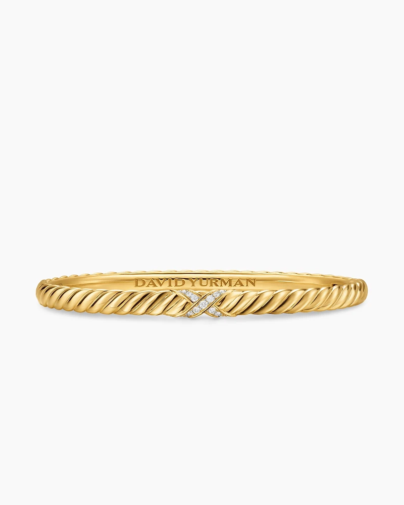 Sculpted Cable X Bracelet 18K Yellow Gold with Diamonds, 4.6mm