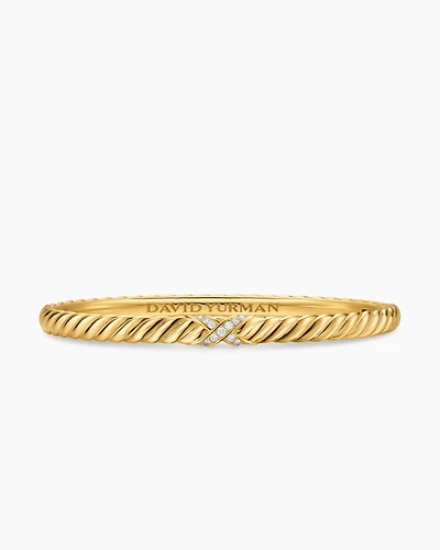 Sculpted Cable X Bracelet 18K Yellow Gold with Diamonds, 4.6mm