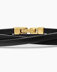 Streamline Double Wrap Leather Bracelet with 18K Yellow Gold, 4mm