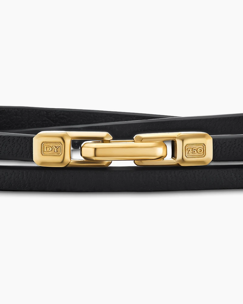 Streamline Double Wrap Leather Bracelet with 18K Yellow Gold, 4mm