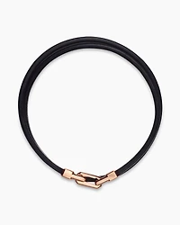 Streamline® Double Wrap Black Leather Bracelet with 18K Rose Gold, 5.2mm