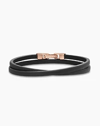 Streamline® Double Wrap Black Leather Bracelet with 18K Rose Gold, 5.2mm