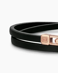 Streamline® Double Wrap Black Leather Bracelet with 18K Rose Gold, 5.2mm