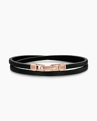 Streamline® Double Wrap Black Leather Bracelet with 18K Rose Gold, 5.2mm