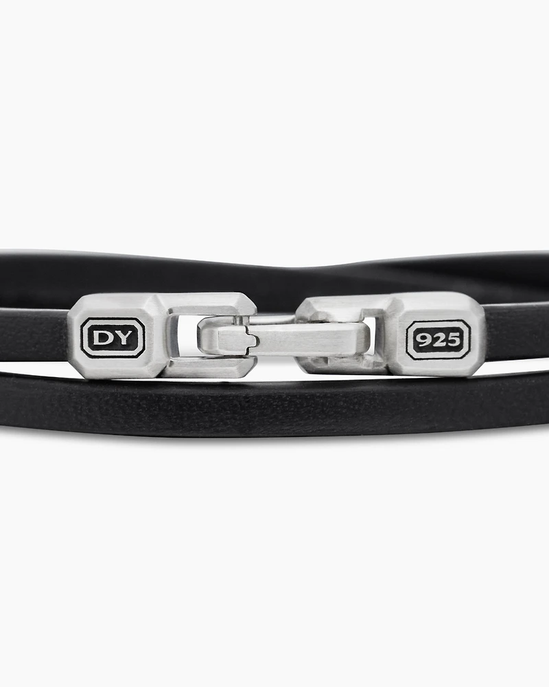 Streamline® Double Wrap Bracelet Black Leather with Sterling Silver, 5.2mm
