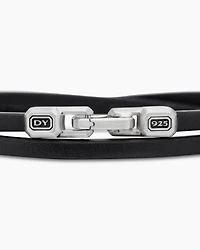 Streamline® Double Wrap Bracelet Black Leather with Sterling Silver, 5.2mm
