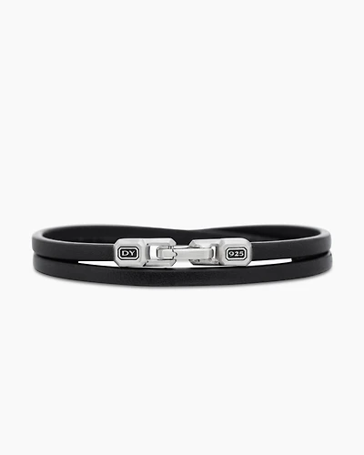 Streamline® Double Wrap Bracelet Black Leather with Sterling Silver, 4mm
