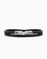 Streamline® Double Wrap Bracelet Black Leather with Sterling Silver, 5.2mm