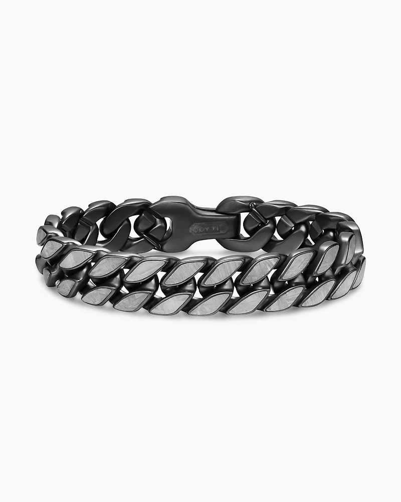 Curb Chain Bracelet Black Titanium with Meteorite, 14.5mm