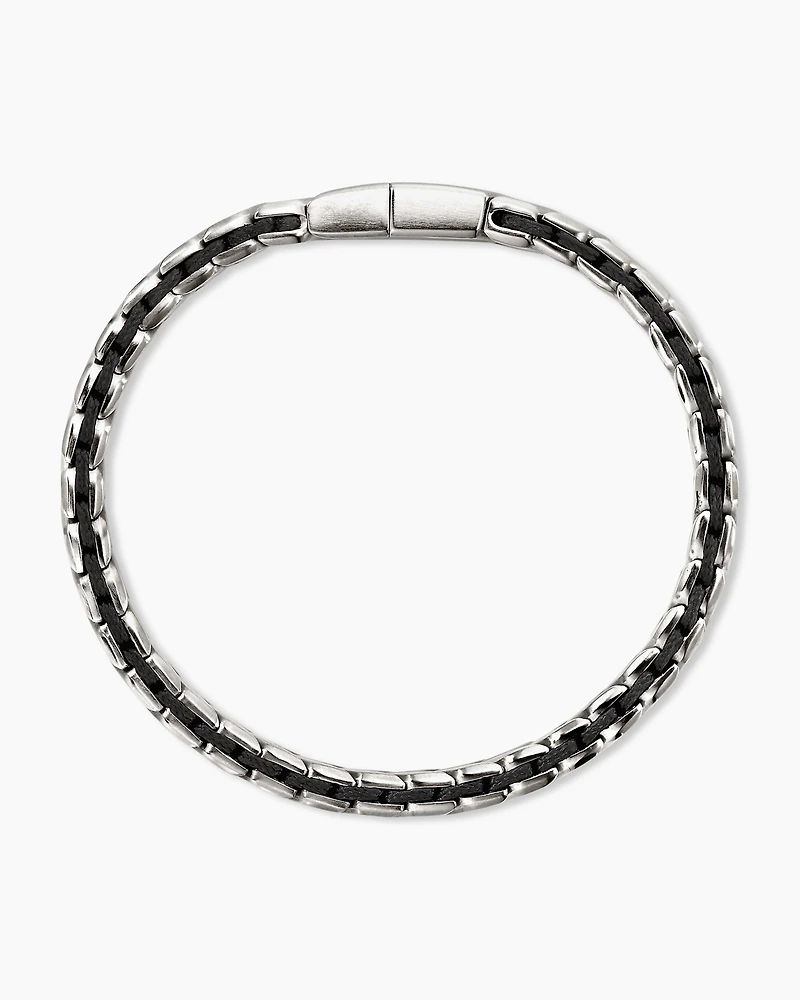 Chevron Woven Bracelet Sterling Silver with Black Diamonds and Nylon