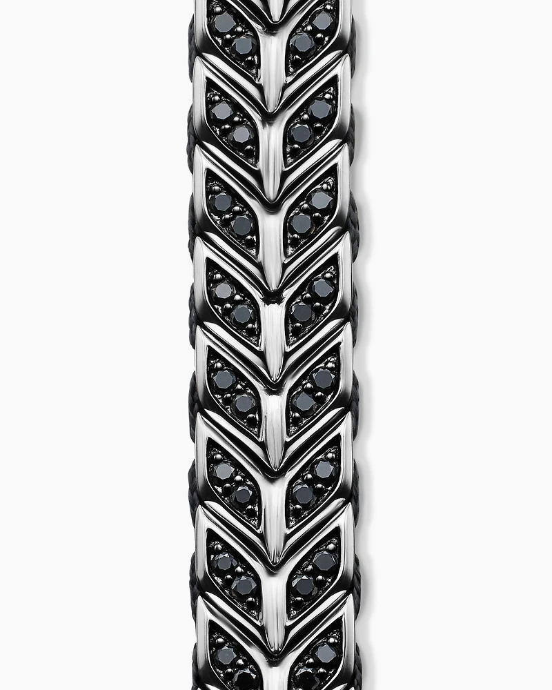 Chevron Woven Bracelet Sterling Silver with Black Diamonds and Nylon