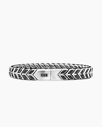Chevron Woven Bracelet Sterling Silver with Black Diamonds and Nylon