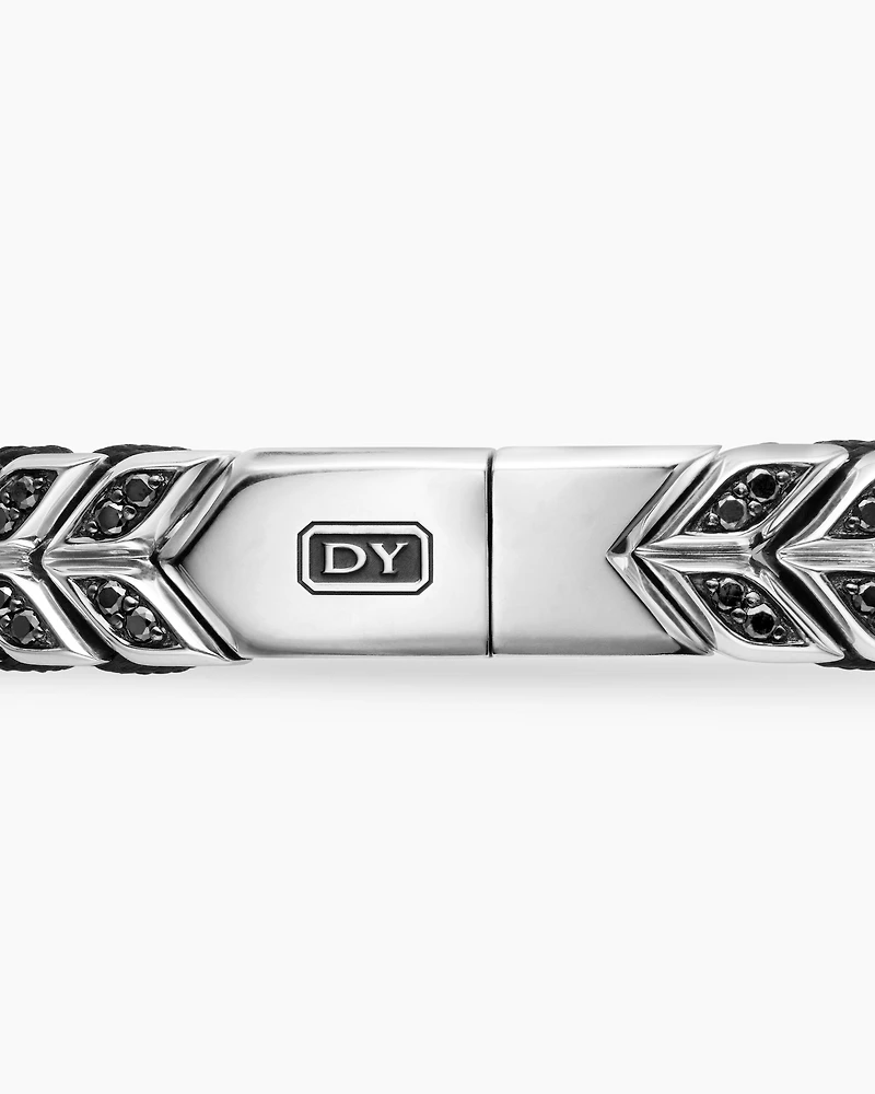 Chevron Woven Bracelet Sterling Silver with Black Diamonds and Nylon